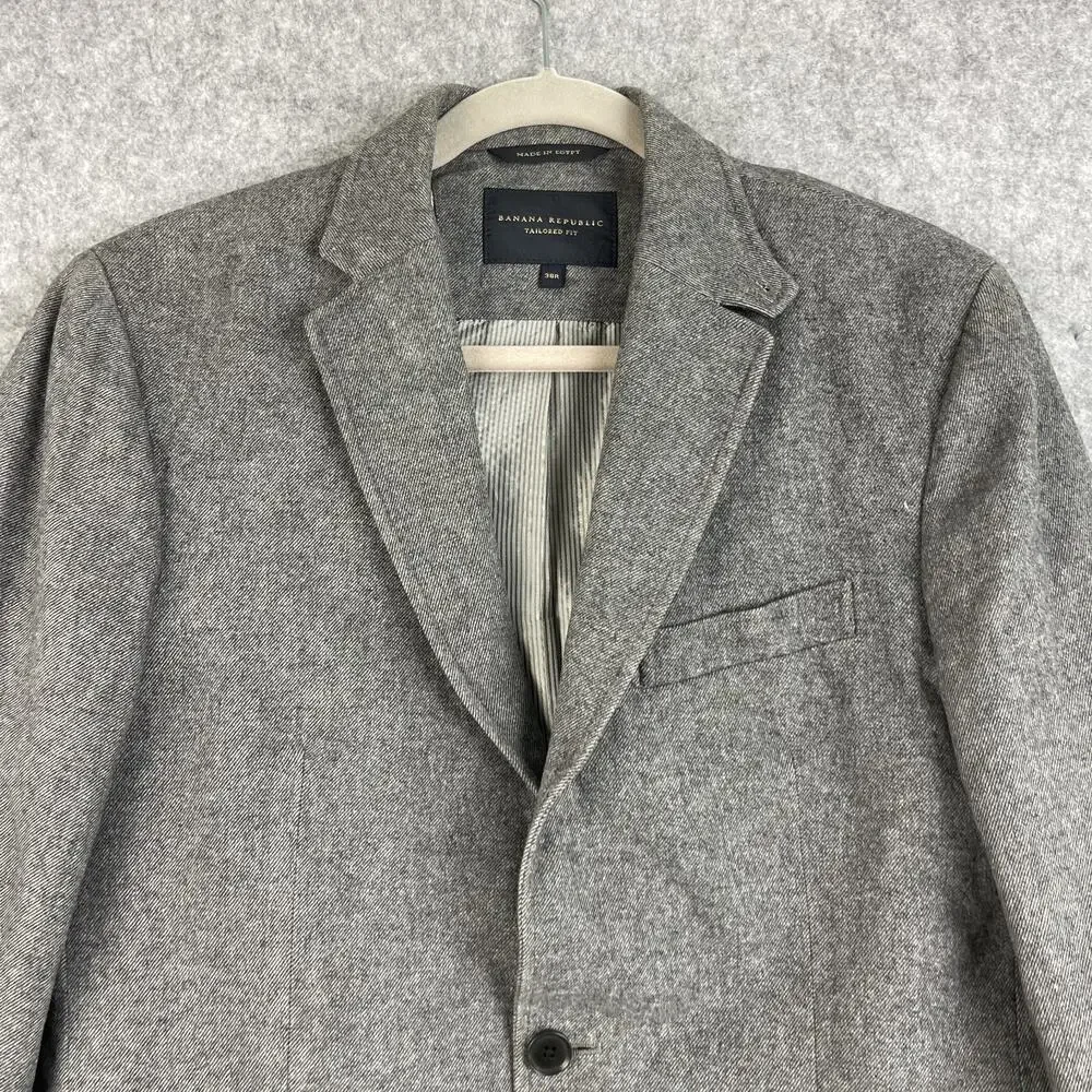 Banana‎ Republic Twill Blazer Mens 38R Gray Tailored Elbow Patch Italian Cotton